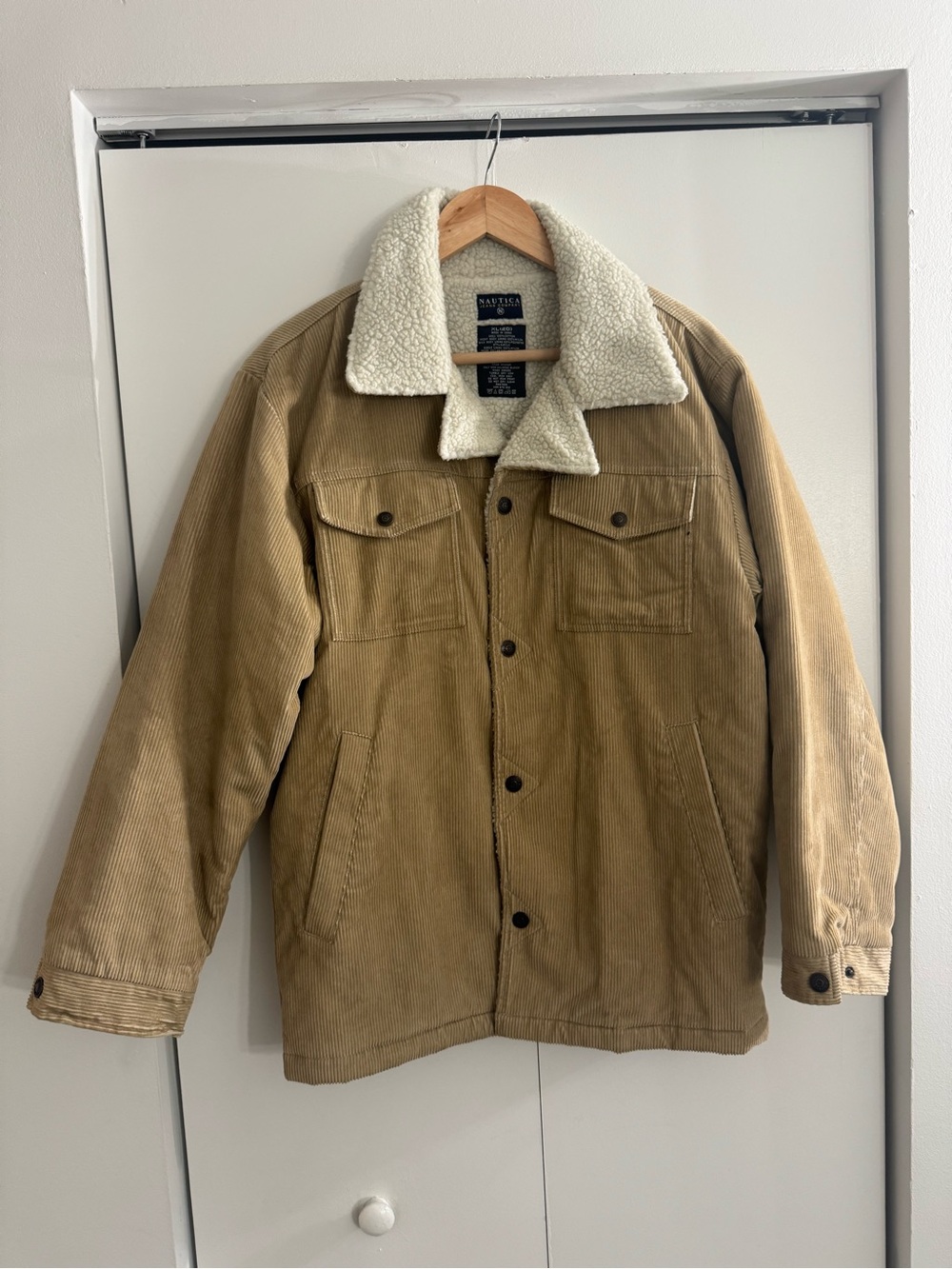 Nautica Men’s Tan Corduroy Sherpa-Lined Jacket XL